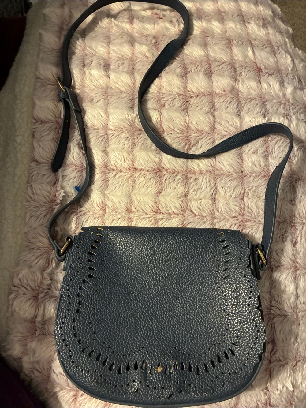 Pebbled Blue Leather Crossbody Saddle Bag